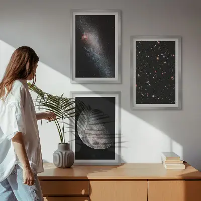 Juego de 3 cuadros con diseño de galaxias espaciales, estrellas y luna