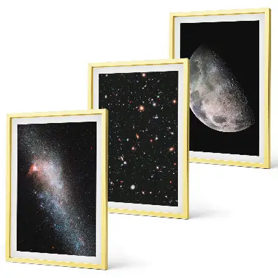 Juego de 3 cuadros con diseño de galaxias espaciales, estrellas y luna