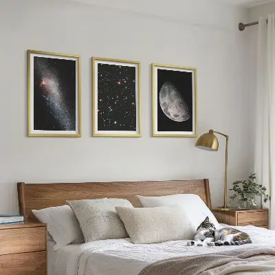 Juego de 3 cuadros con diseño de galaxias espaciales, estrellas y luna