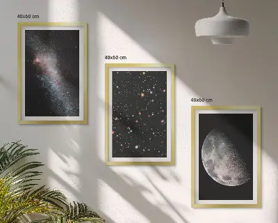 Juego de 3 cuadros con diseño de galaxias espaciales, estrellas y luna
