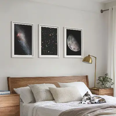 Juego de 3 cuadros con diseño de galaxias espaciales, estrellas y luna