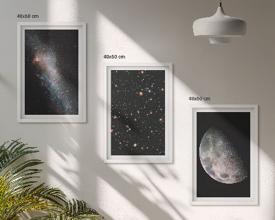 Juego de 3 cuadros Galaxias espaciales, estrellas, luna