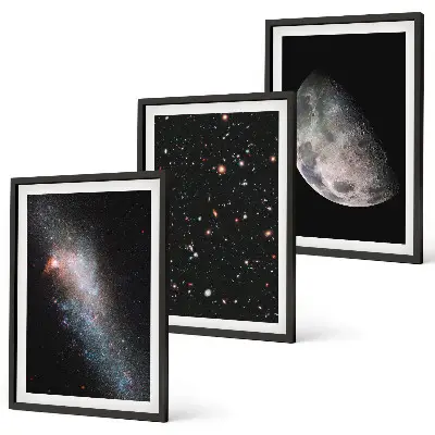 Juego de 3 cuadros con diseño de galaxias espaciales, estrellas y luna
