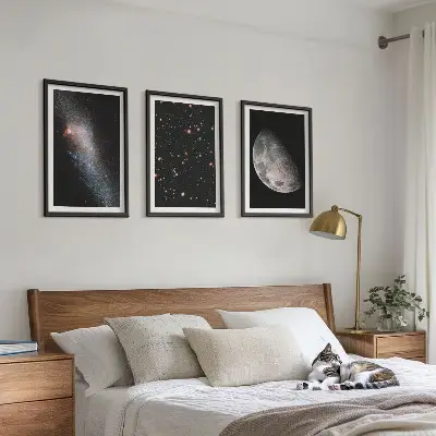 Juego de 3 cuadros con diseño de galaxias espaciales, estrellas y luna