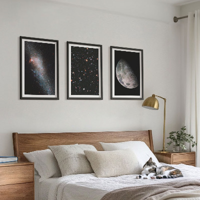 Juego de 3 cuadros Galaxias espaciales, estrellas, luna