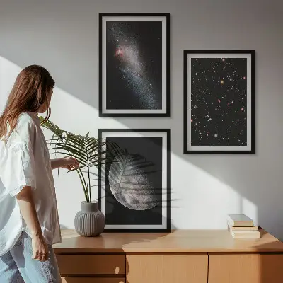 Juego de 3 cuadros con diseño de galaxias espaciales, estrellas y luna