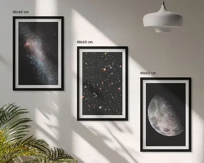 Juego de 3 cuadros con diseño de galaxias espaciales, estrellas y luna