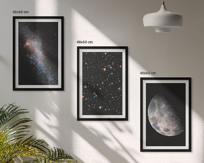 Juego de 3 cuadros Galaxias espaciales, estrellas, luna
