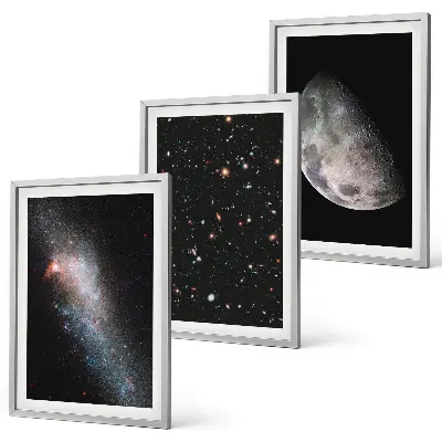 Juego de 3 cuadros con diseño de galaxias espaciales, estrellas y luna