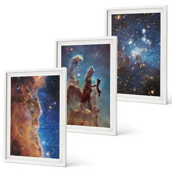 Set de 3 cuadros para salón con diseño de paisajes espaciales de galaxias