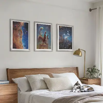Set de 3 cuadros para salón con diseño de paisajes espaciales de galaxias