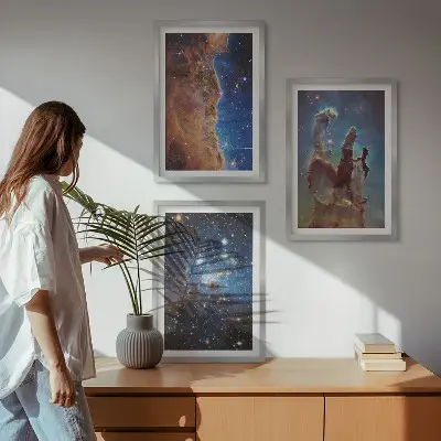 Set de 3 cuadros para salón con diseño de paisajes espaciales de galaxias