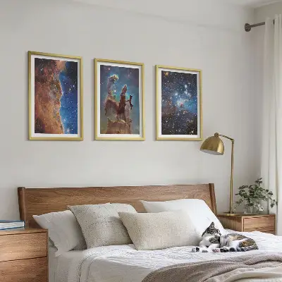 Set de 3 cuadros para salón con diseño de paisajes espaciales de galaxias