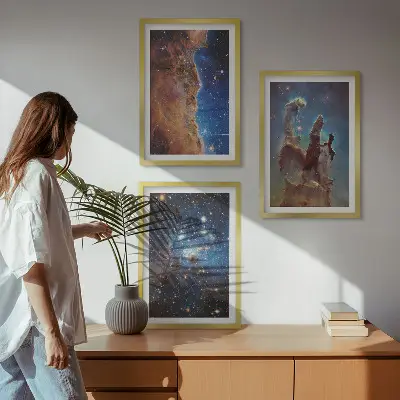 Set de 3 cuadros para salón con diseño de paisajes espaciales de galaxias