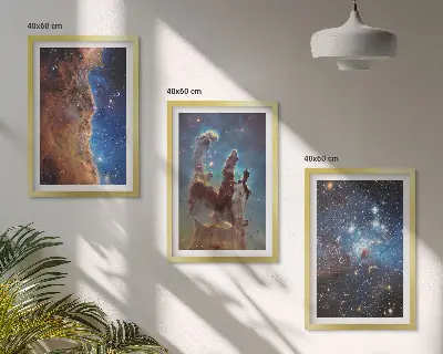 Set de 3 cuadros para salón con diseño de paisajes espaciales de galaxias