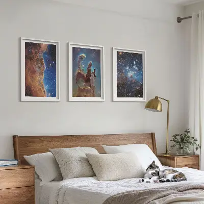 Set de 3 cuadros para salón con diseño de paisajes espaciales de galaxias