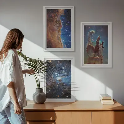 Set de 3 cuadros para salón con diseño de paisajes espaciales de galaxias