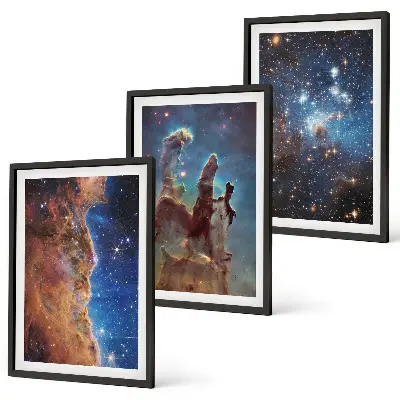 Set de 3 cuadros para salón con diseño de paisajes espaciales de galaxias
