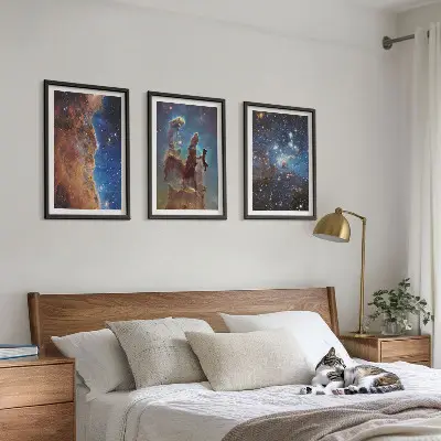 Set de 3 cuadros para salón con diseño de paisajes espaciales de galaxias