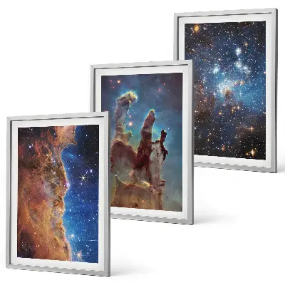 Set de 3 cuadros para salón con diseño de paisajes espaciales de galaxias