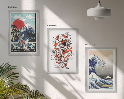 Juego de 3 cuadros Montañas de peces Gran Ola de Japón