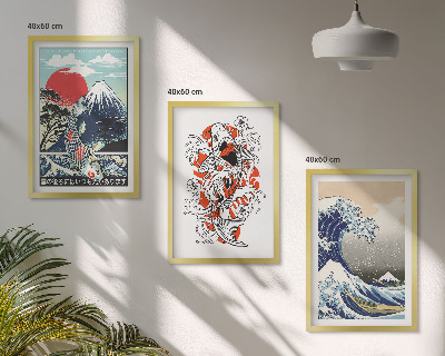 Juego de 3 cuadros Montañas de peces Gran Ola de Japón