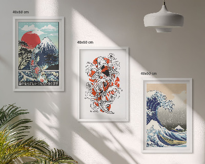Juego de 3 cuadros Montañas de peces Gran Ola de Japón