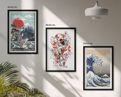 Juego de 3 cuadros Montañas de peces Gran Ola de Japón