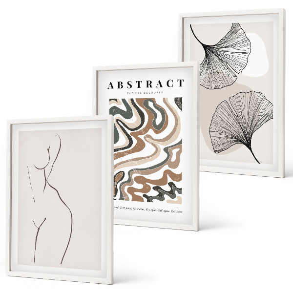 Set de 3 cuadros para salón Patrones bohemios abstractos y formas