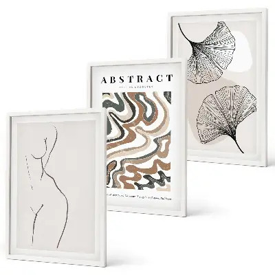 Set de 3 cuadros para salón con patrones y formas abstractas bohemias