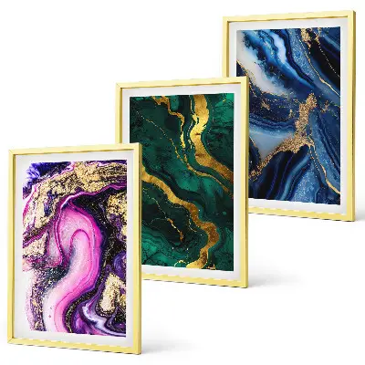 Juego de 3 cuadros con patrones abstractos en tonos verde y rosa