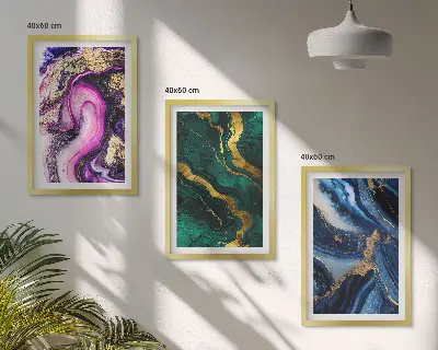 Juego de 3 cuadros con patrones abstractos en tonos verde y rosa