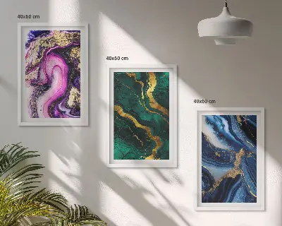 Juego de 3 cuadros con patrones abstractos en tonos verde y rosa