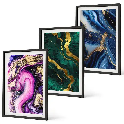 Juego de 3 cuadros con patrones abstractos en tonos verde y rosa