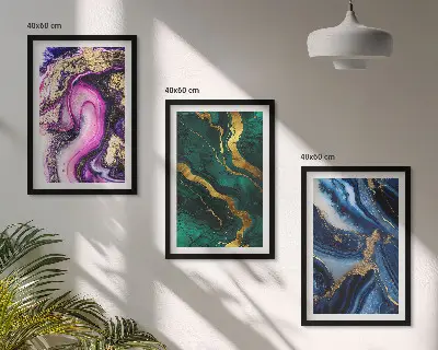 Juego de 3 cuadros con patrones abstractos en tonos verde y rosa