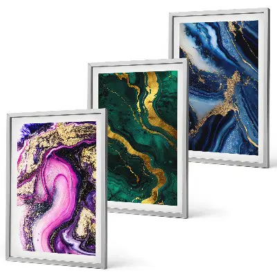 Juego de 3 cuadros con patrones abstractos en tonos verde y rosa