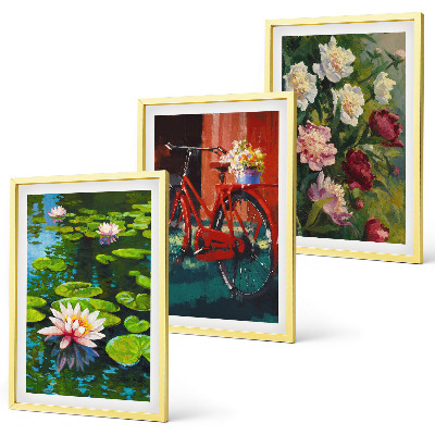 Set de 3 cuadros para salón Lirios en el jardín, flores coloridas