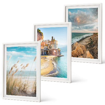 Juego de 3 cuadros Paisajes, playa, acantilados, ciudad