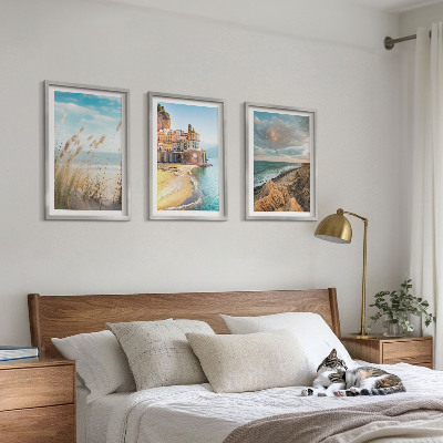 Juego de 3 cuadros Paisajes, playa, acantilados, ciudad