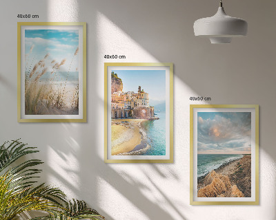 Juego de 3 cuadros Paisajes, playa, acantilados, ciudad