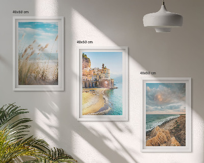 Juego de 3 cuadros Paisajes, playa, acantilados, ciudad