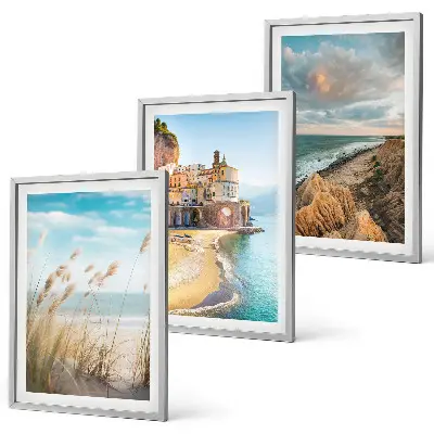 Juego de 3 cuadros con paisajes de playa, acantilados y ciudad