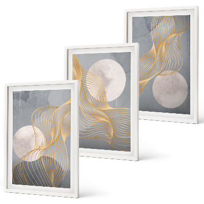 Set de 3 cuadros para salón Patrones abstractos, ondas, círculos
