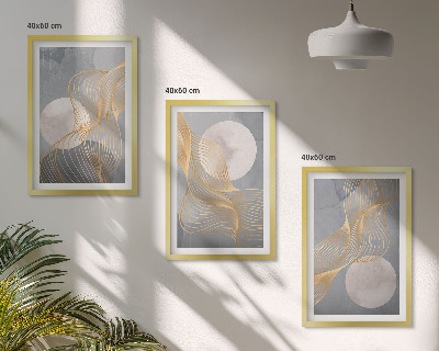 Set de 3 cuadros para salón Patrones abstractos, ondas, círculos