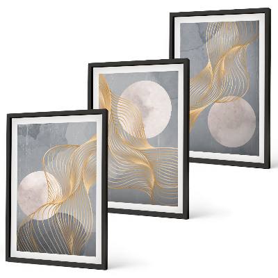 Set de 3 cuadros para salón Patrones abstractos, ondas, círculos