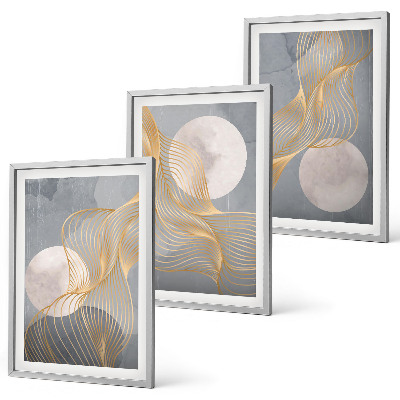 Set de 3 cuadros para salón Patrones abstractos, ondas, círculos