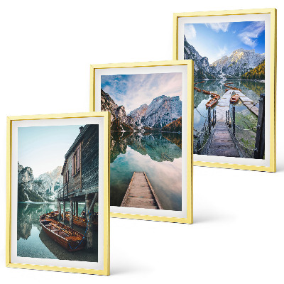 Juego de 3 cuadros barcos de madera de las montañas del lago