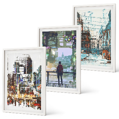 Set de 3 cuadros para salón Personajes coloridos de las ciudades modernas