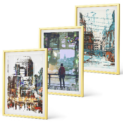 Set de 3 cuadros para salón Personajes coloridos de las ciudades modernas