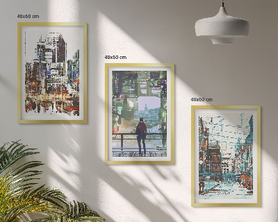 Set de 3 cuadros para salón Personajes coloridos de las ciudades modernas